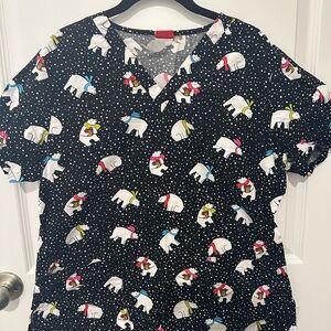 Black Scrub Top with Polar Bear Print